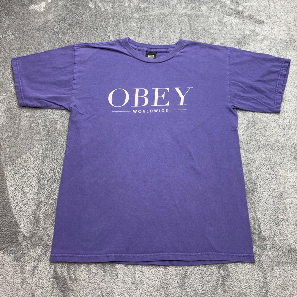 Obey T-Shirt Mens Medium Purple Good Faded Worldwide Graphic Logo Tee‎